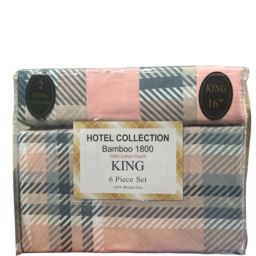 NWT, Hotel Collection Bamboo 1800 King Bedding Set - Pink and Blue‎